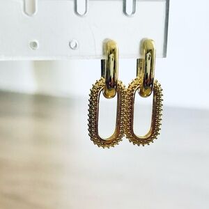 Gold 18k Plated Textured Rectangle Two in One Drop Earrings-New!